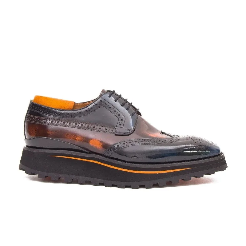 Patent leather shoes Platform brogues Blue