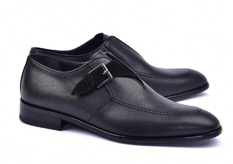 Corrente 6471 Leather slip-on Monkstrap Shoe - Black