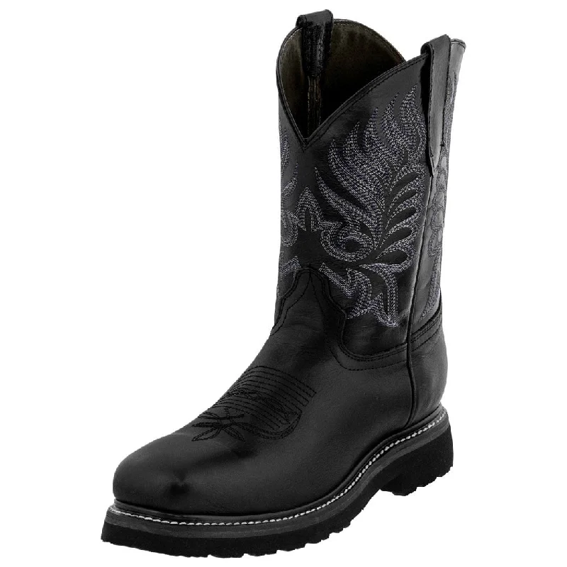 Mens 750 Black Leather Work Boots Slip Resistant Soft Toe