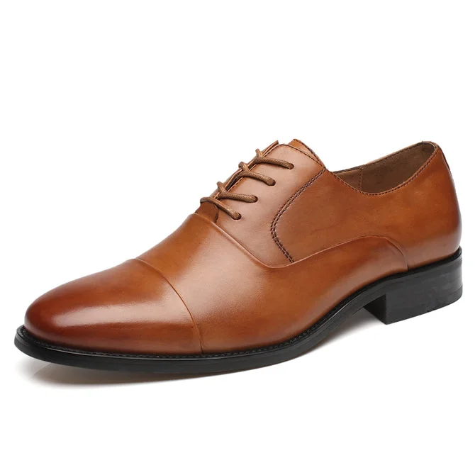 Men's Lace Up Round Cap Toe Dress Shoes - Cognac