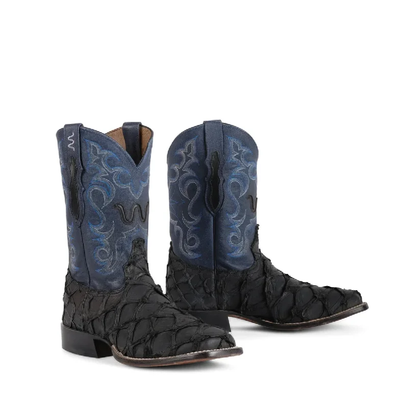 Mens Matte Black/Blue Pirarucu Dress Boot