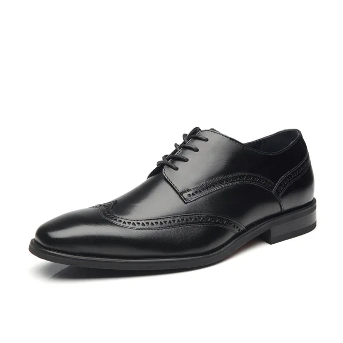 Men's Oxford Wing Tip Navy Leather Dress Shoes - Black