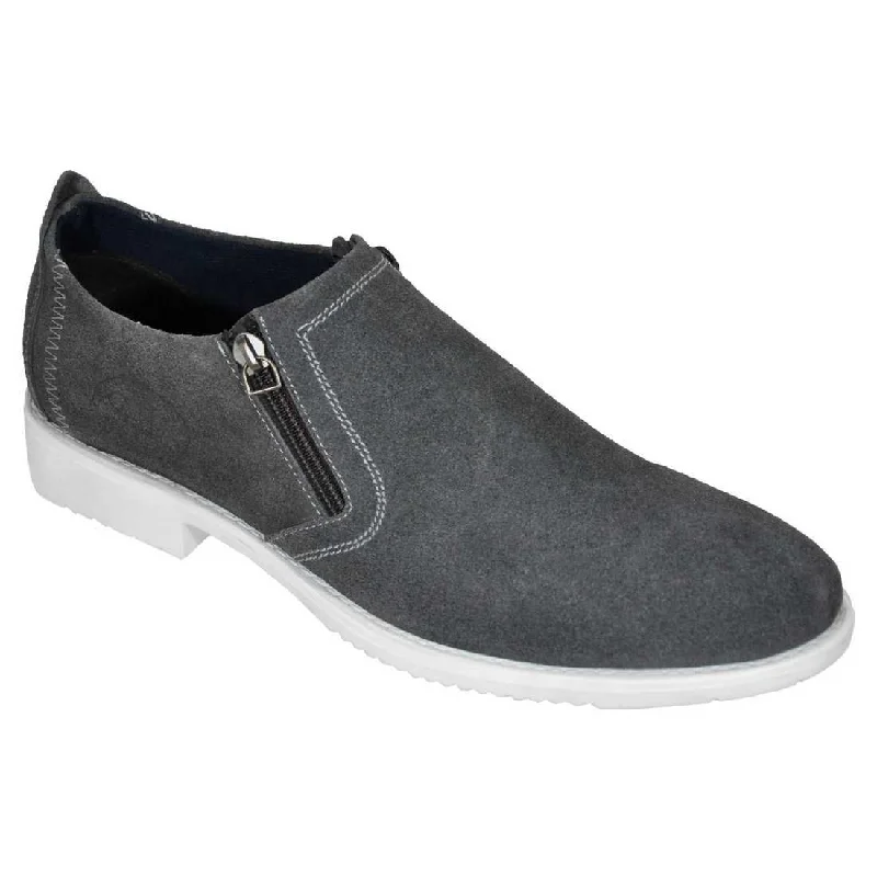 Minimalist Slip-On Stitched Leather Shoes in Grey with Zip Closure