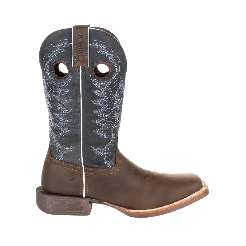 Take Advantage 'Durango' Men's 12" Rebel Pro™ Denim Blue Western Square Toe - Brown / Denim