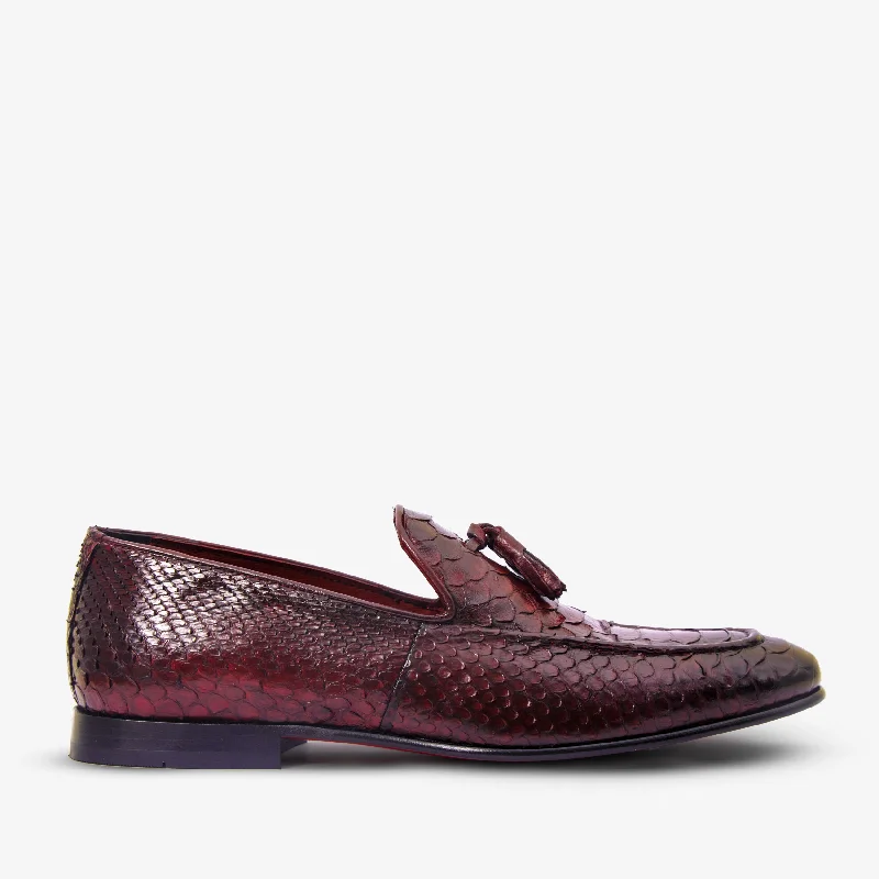 The Bethesda Burgundy Pyhtn Skin Leather Tassel Loafer Men Shoe