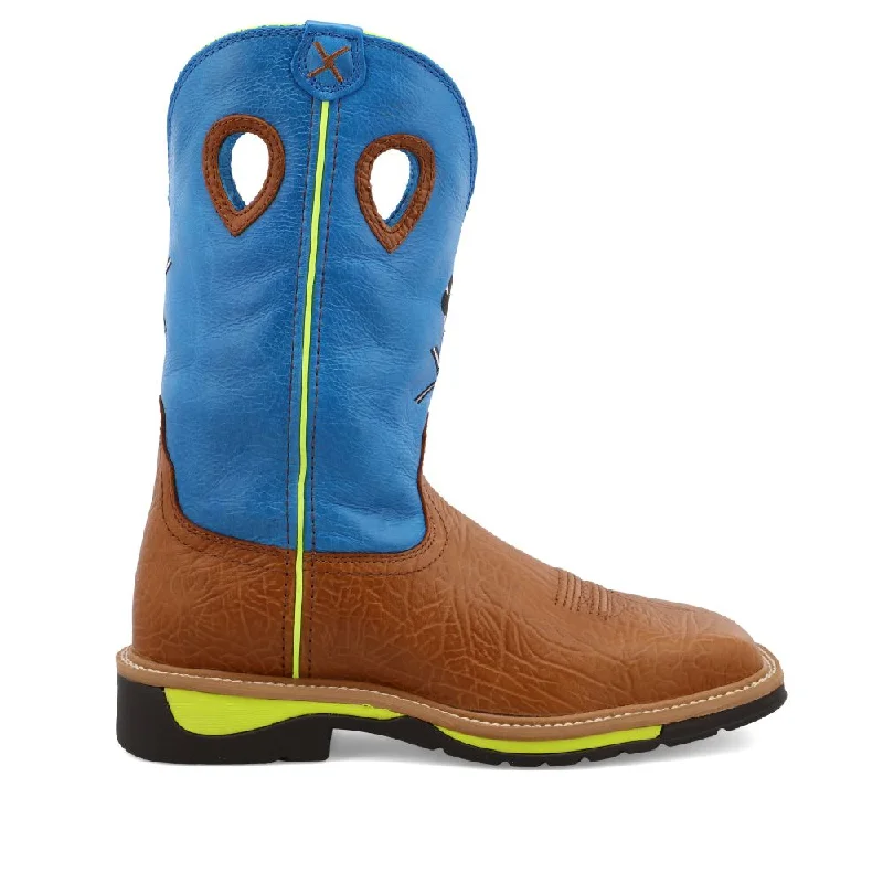 Deal Zone 'Twisted X' Men's 12" Western Work Steel Toe - Brown / Neon Blue